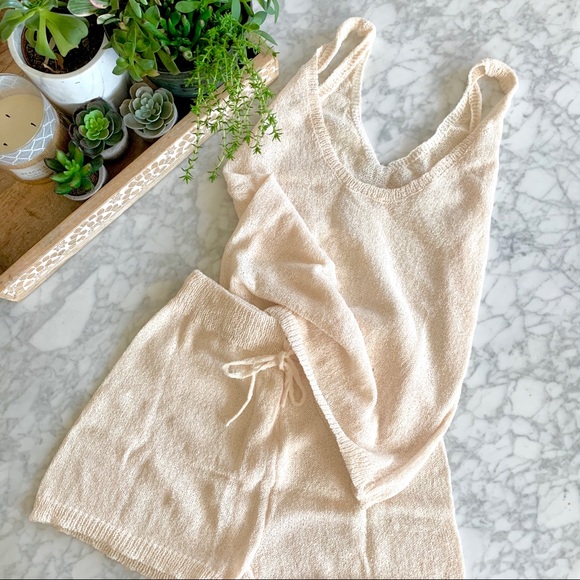 Cream Knit Two Piece Summer Set - Picture 2 of 3